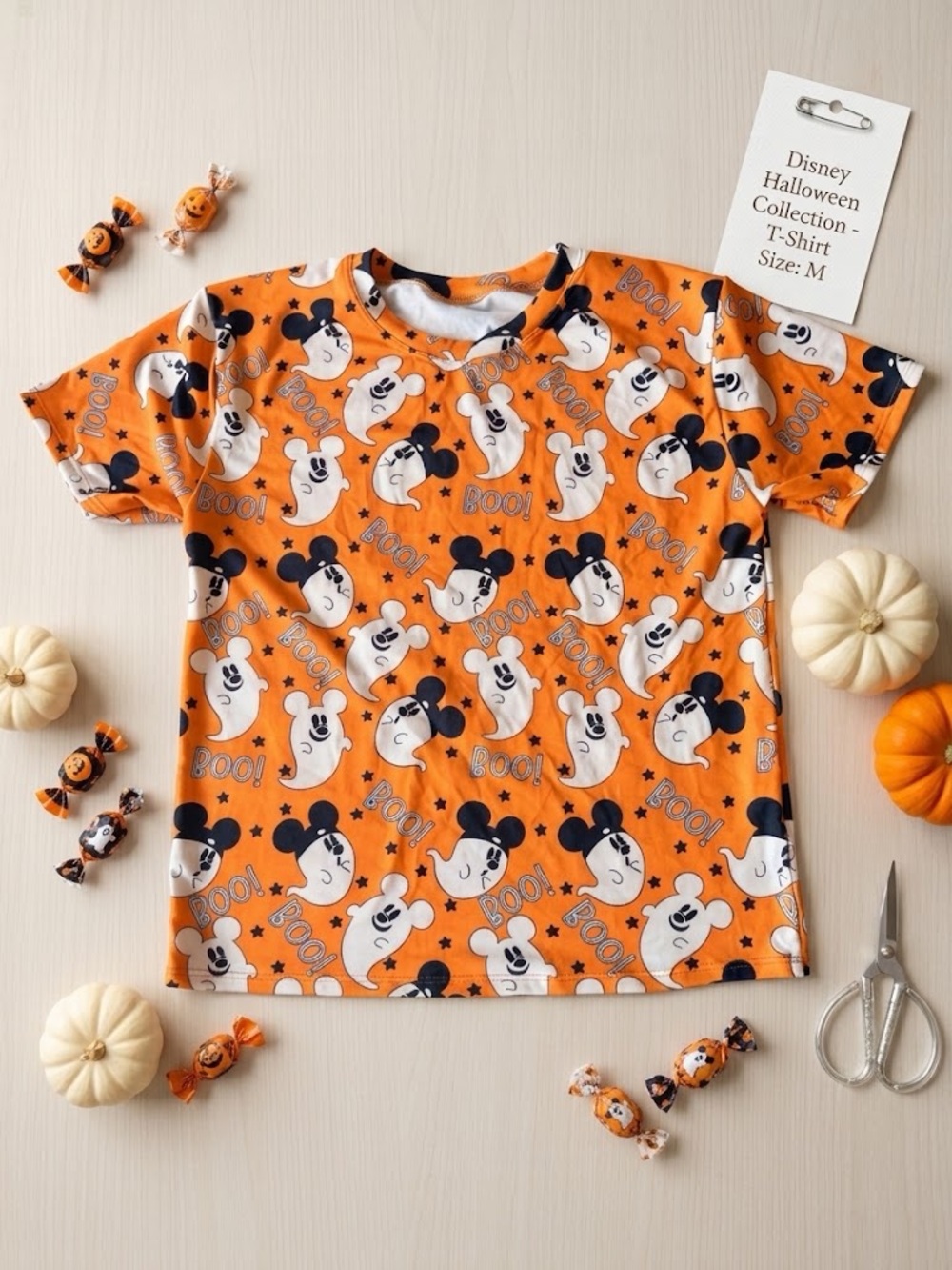 Disney Orange Halloween Mickey Ghost Short Sleeve Tee unisex YXL or AS